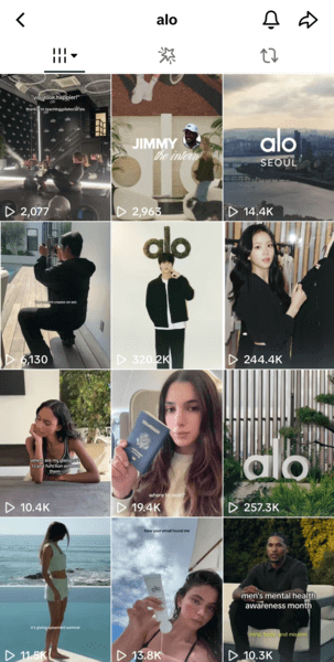 Alo Yoga (@alo) combines vlogs, behind-the-scenes videos, hauls, and product showcases