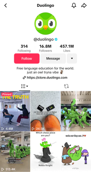 Duolingo creates all kinds of formats on TikTok