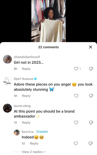 Djerf Avenue (@djerfavenue) comments back on a video that mentions them