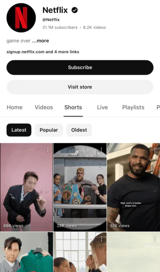 Netflix also publishes Shorts on their YouTube channel.
