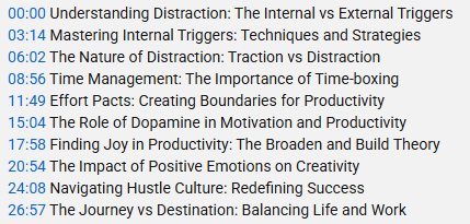 Well-structured timestamps included in the video description