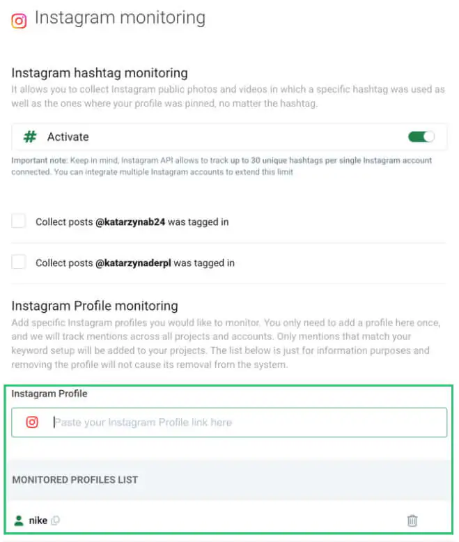 Preenchimento do URL do Instagram para rastrear melhor o mention do Instagram por meio da ferramenta Brand24
