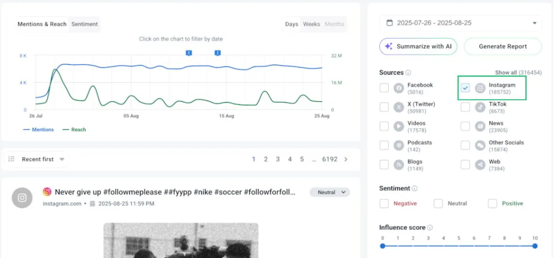 Filtro de origem do Instagram na ferramenta Brand24