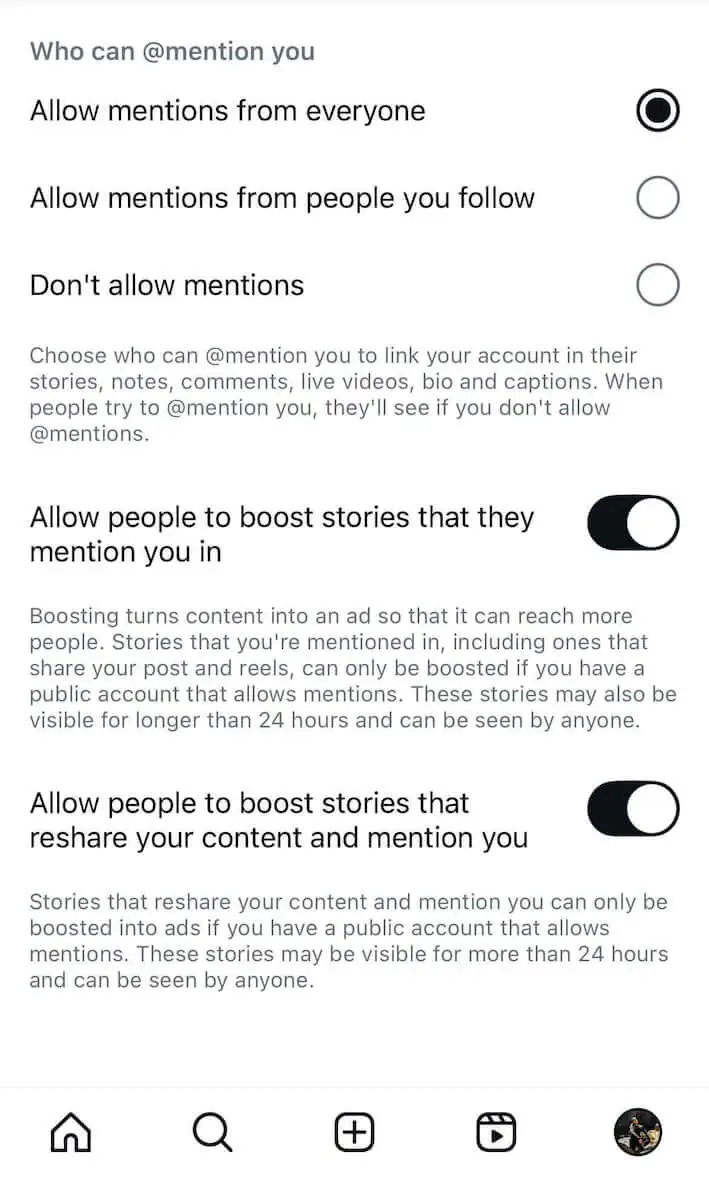 as configurações do aplicativo do Instagram para ver todos os mentions marcados no Instagram