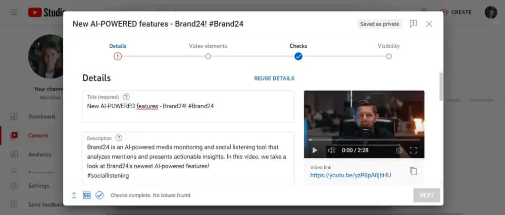 Añadir hashtags de YouTube a un vídeo