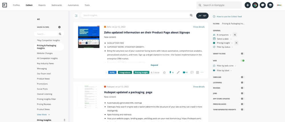 Best competitive analysis tools - Kompyte insights view
