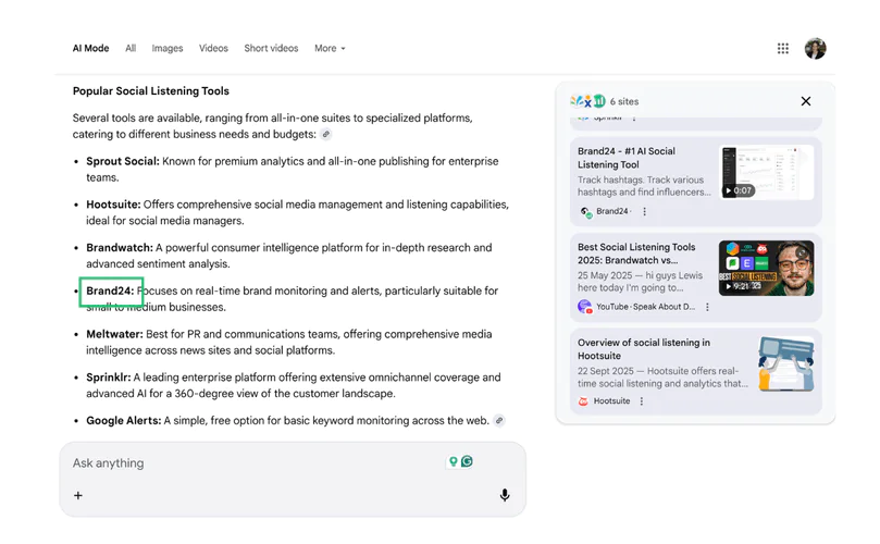 AI mention example in Google AI mode
