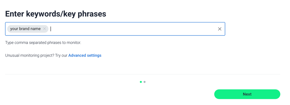 Setting up facebook social listening - add keywords - how it can look like example.