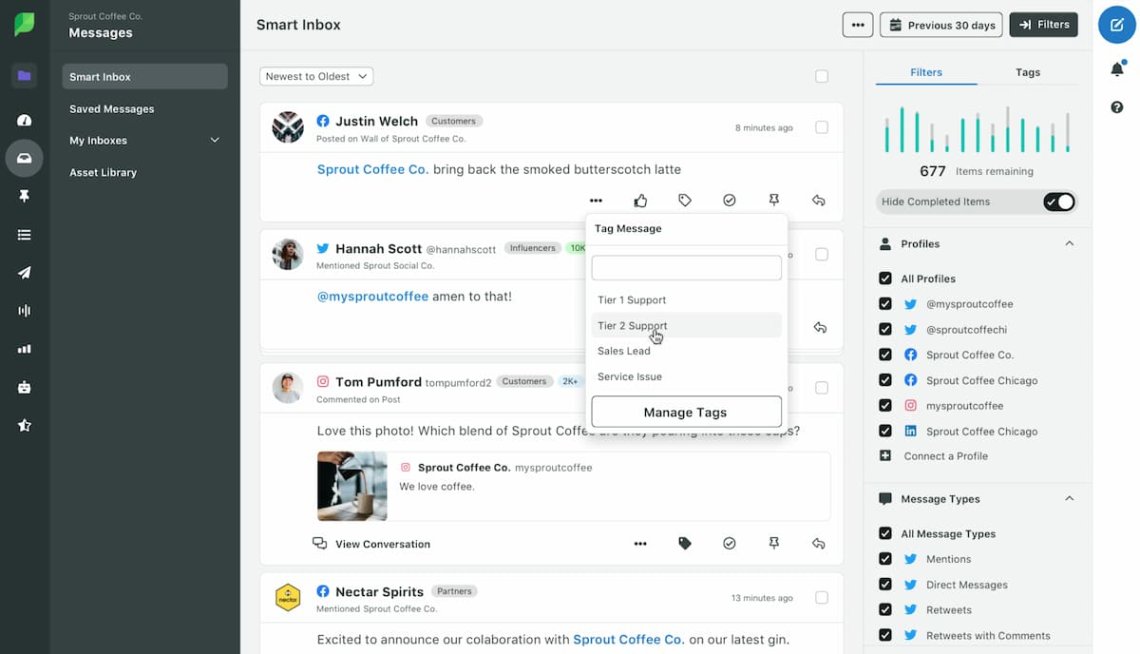 Tableau de bord Sprout Social