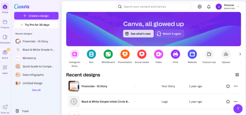 Best AI content creation tools: Canva dashboard.