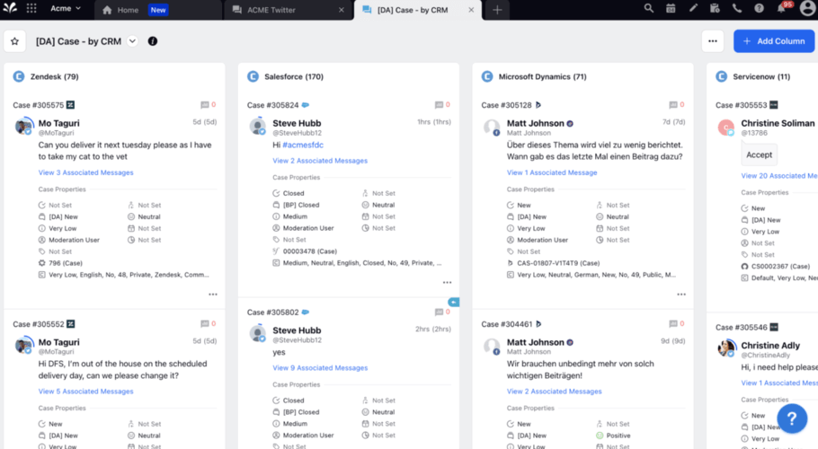 Social CRM & analysis tools: Sprinklr dashboard.