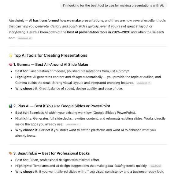 Mentions nas respostas geradas pelo ChatGPT