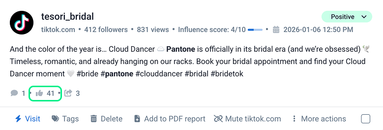 Brand24's mention with likes from the post highlighted that can help with social media brand engagement.