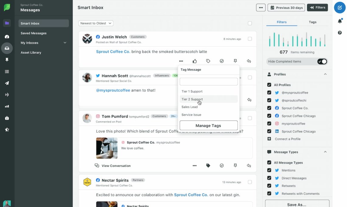 Caixa de entrada inteligente sprout social