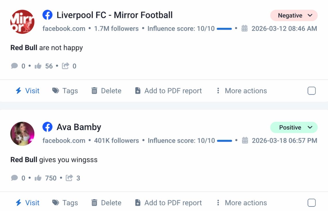 examples of positive and negative Facebook mentions