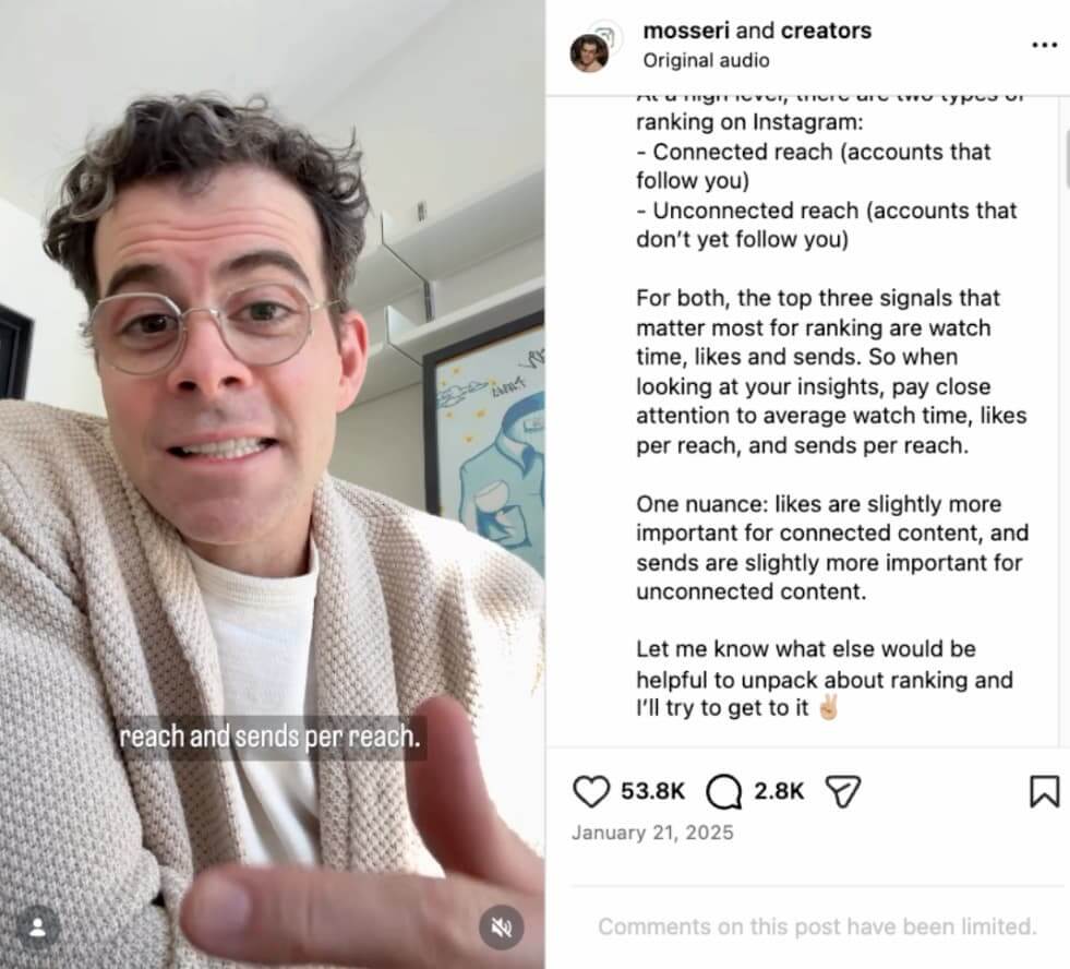 tela do chefe do Instagram