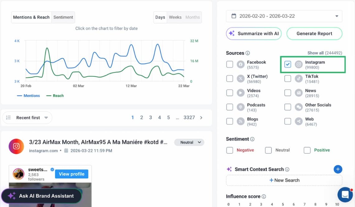 Filtro brand24 Instagram mentions