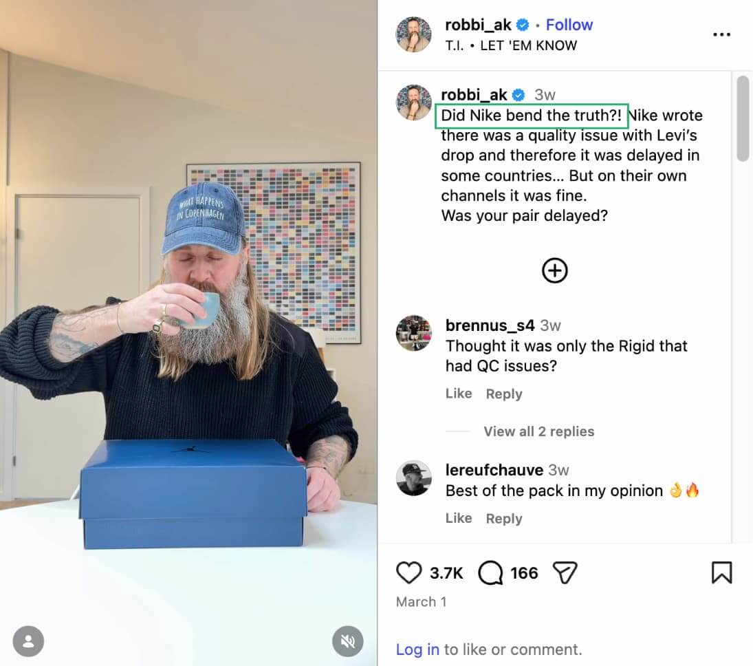 Exemplo de um Instagram mention não marcado