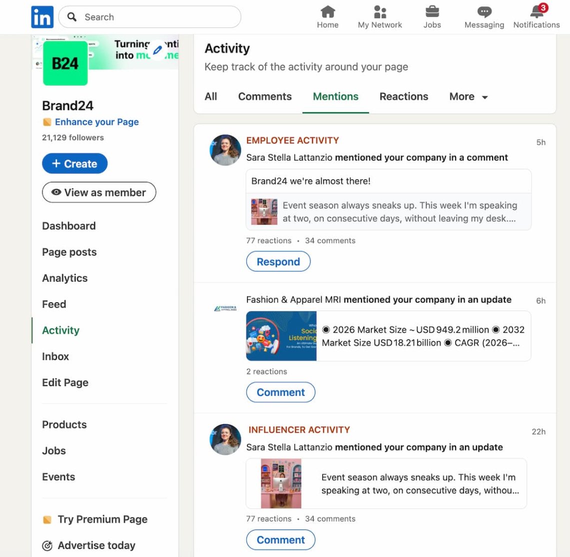 mentions tracking in linkedin