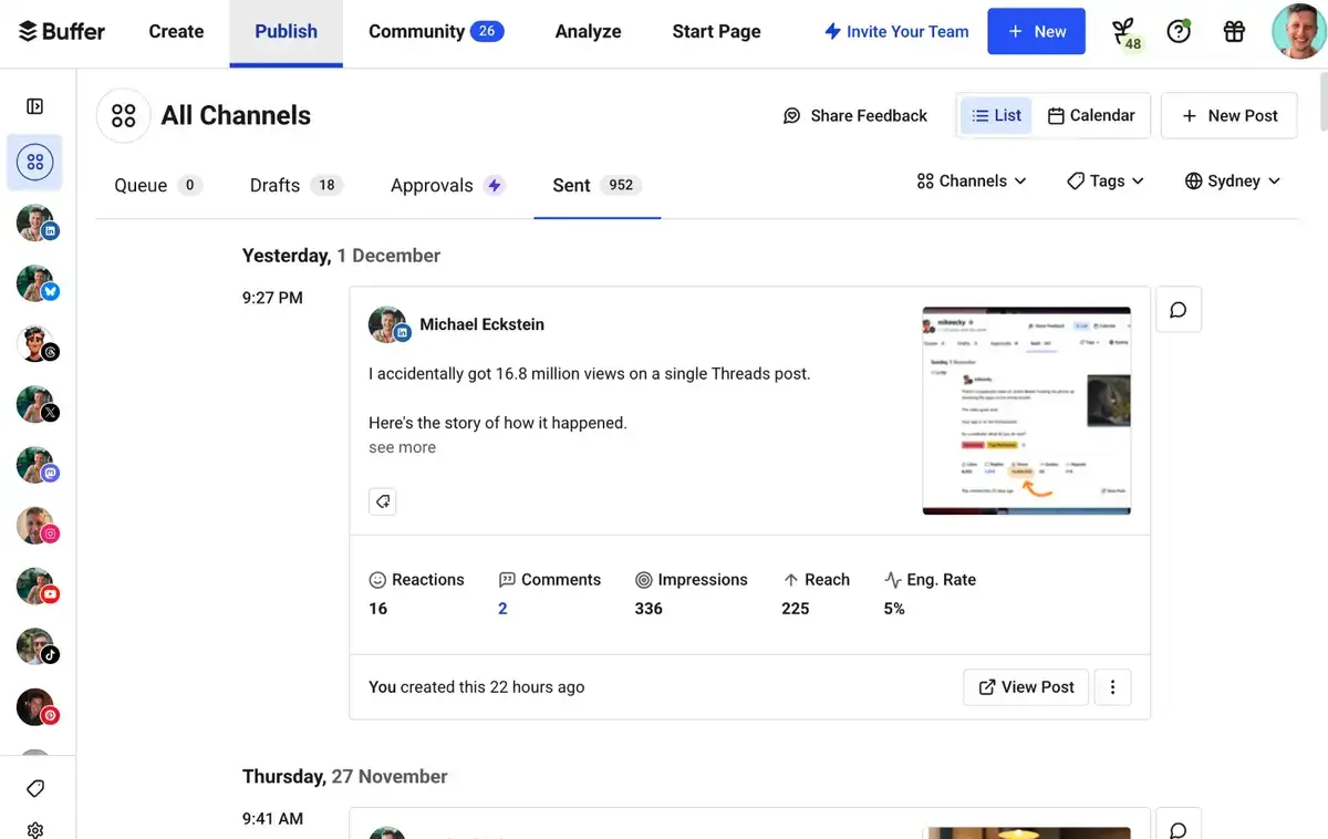 painel de controle de mídia social