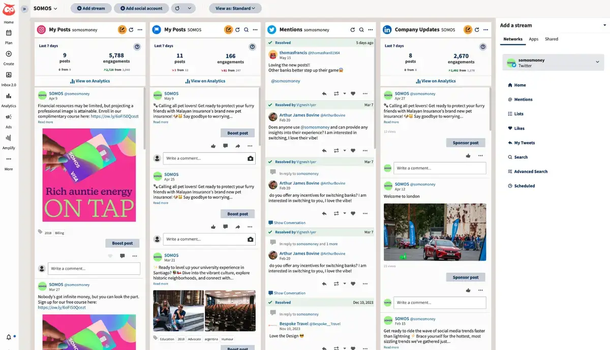 painel de controle de mídia social