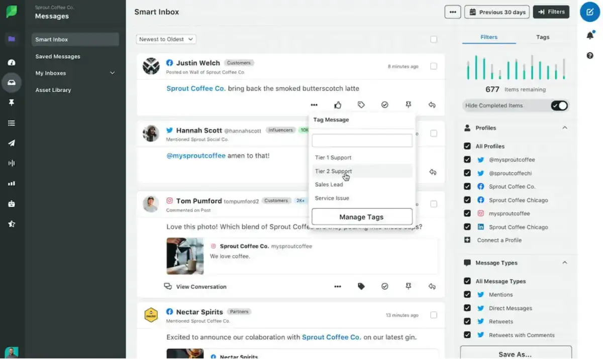 lista suspensa de mensagens de tag