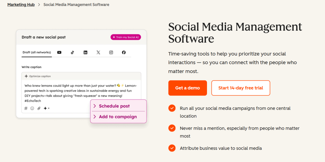 social media management software -Hubspot