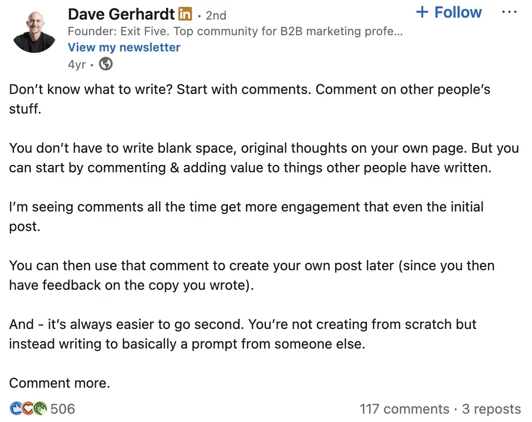 Conselhos de Dave Gerhardt para postagens no LinkedIn