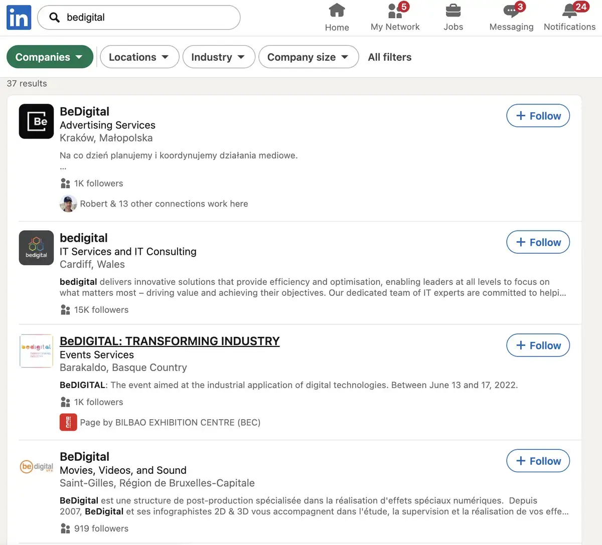 resultados da pesquisa do linkedin