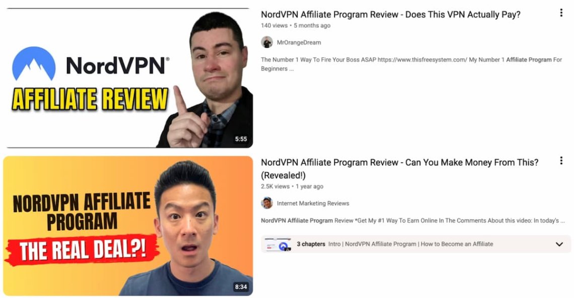 Programme d'affiliation NordVPN sur YouTube