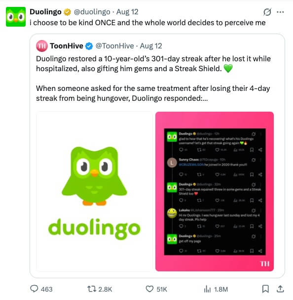Respuesta de Duolingo en X