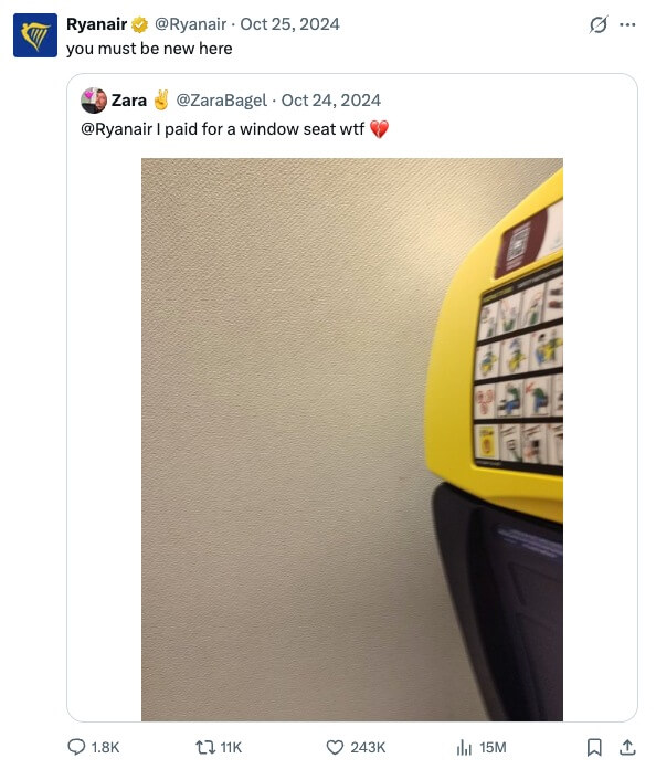Respuesta de Ryanair en X