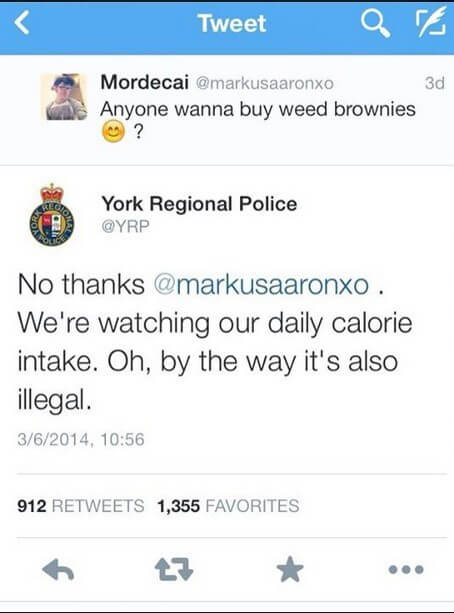 smart york regional police response to tweet about weed brownies