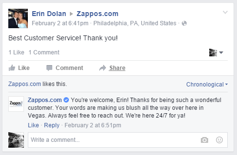 An example of great customer care via Zappos.com