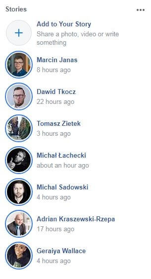 Facebook stories display of avatars