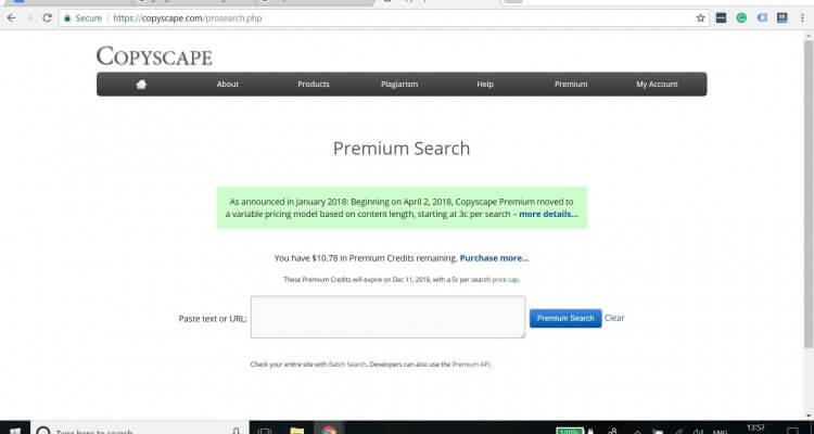 Premium Search page from CopyScape