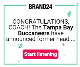 Anuncio de remarketing de Brand24: ¡Felicidades, entrenador! Los Tampa Bay Buccaneers han anunciado que... "