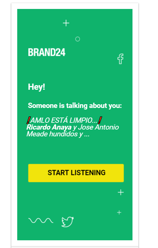 Anuncio de remarketing de Brand24: "¡Eh! Alguien está hablando de ti..."