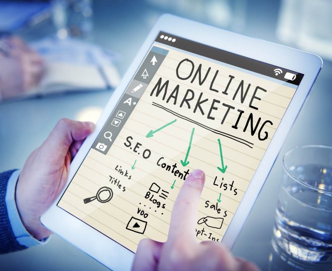 online marketing written on an ipad