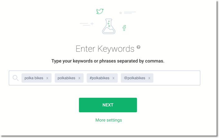 print screen of Brand24 dashboard where you can enter keywords for your project to find the best influencers for your influencer marketing campaign