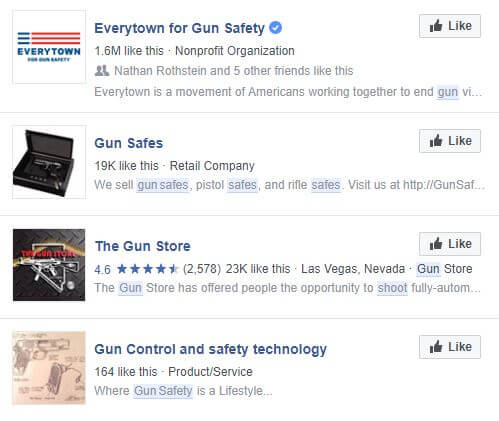 Pages Facebook relatives aux armes à feu