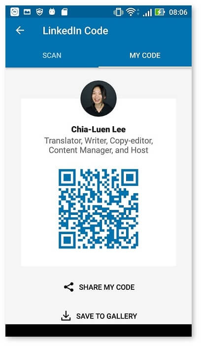 captura de pantalla del perfil de LinkedIn con código QR