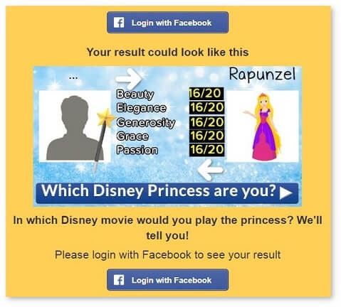 screenshot of the Which Disney Princess are you app