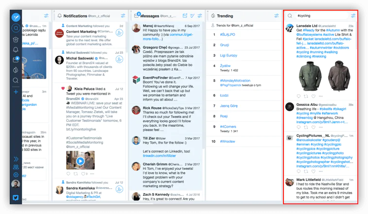 A screenshot of TweetDeck showing following Twitter hashtag