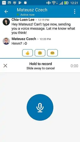 captura de pantalla de la función de mensajería de voz en la aplicación de LinkedIn