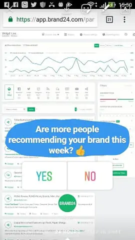 captura de pantalla de una pegatina de encuesta de Instagram pegada sobre una imagen de los datos de seguimiento de redes sociales de Brand24