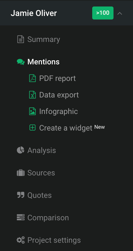 Tabs menu in Brand24 showing how to create a customer review widget