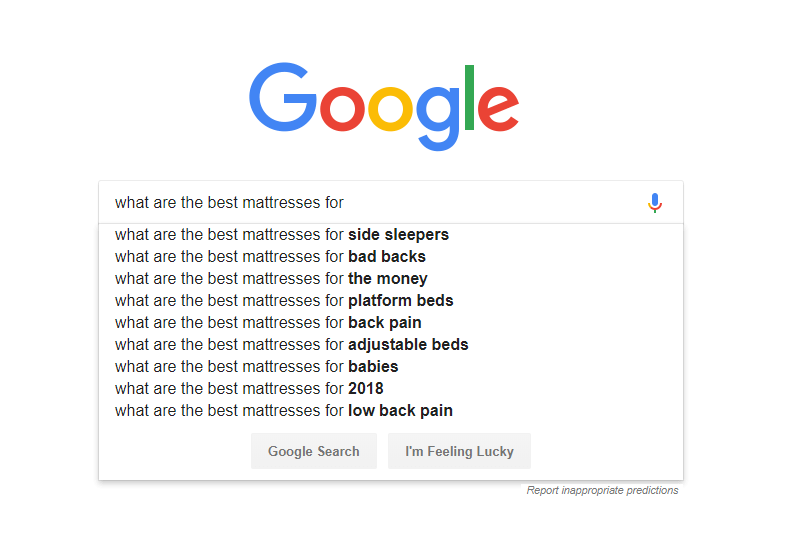 Google's suggestions for best mattresses