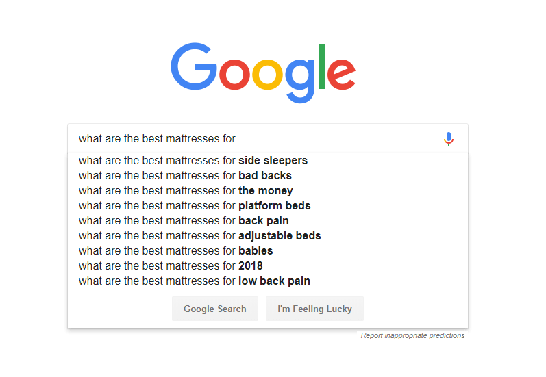 Sugerencias de Google sobre los mejores colchones