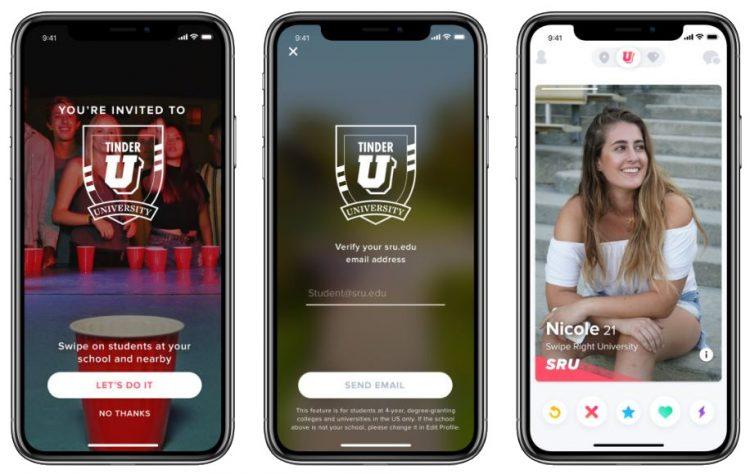 screenshots of Tinder U app